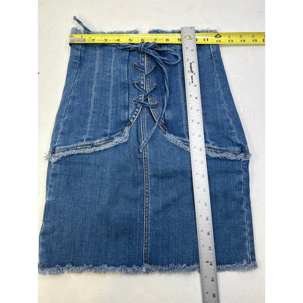 Bardot X Revolve High Corset Waist Denim Skirt in Size 26. - Picture 7 of 9